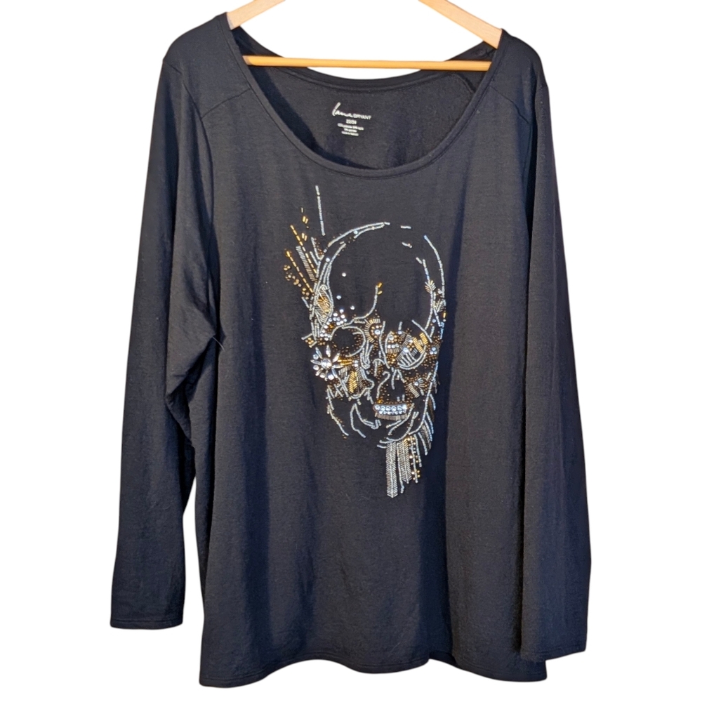 Lane Bryant Black Top with Beaded Skull Design 22/24 Tunic Gothic